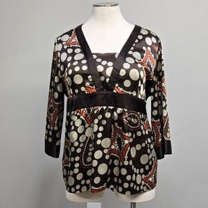 Vintage Y2K Apt. 9 Babydoll Shirt Top Plus Size 2X Brown Satin Polka Dot Paisley